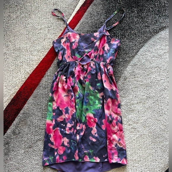 Alice + Olivia Mai Ruffle Top Silk Floral Watercolor Mini Dress - Picture 6 of 6